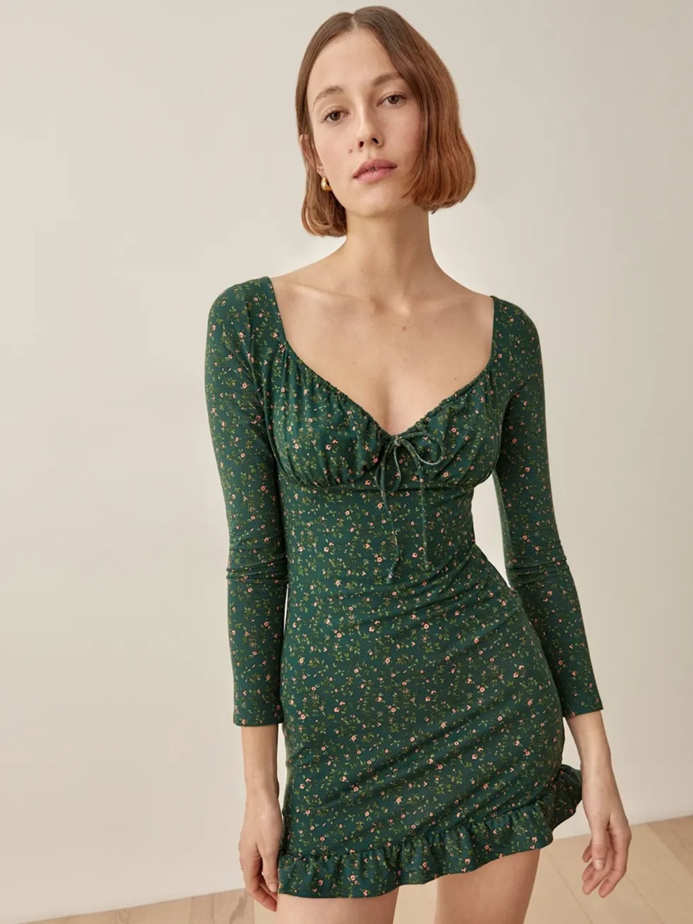 Reformation Anjeline Knit Dress in Green Floral